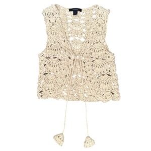 Express Crochet Vest Top Sleeveless Tie Front Small Festival Boho Beach Cover Up